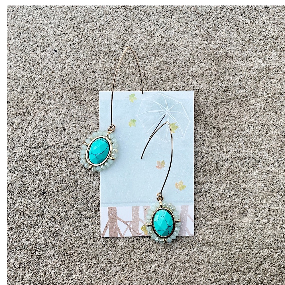 Handmade turquoise teardrop beaded earrings